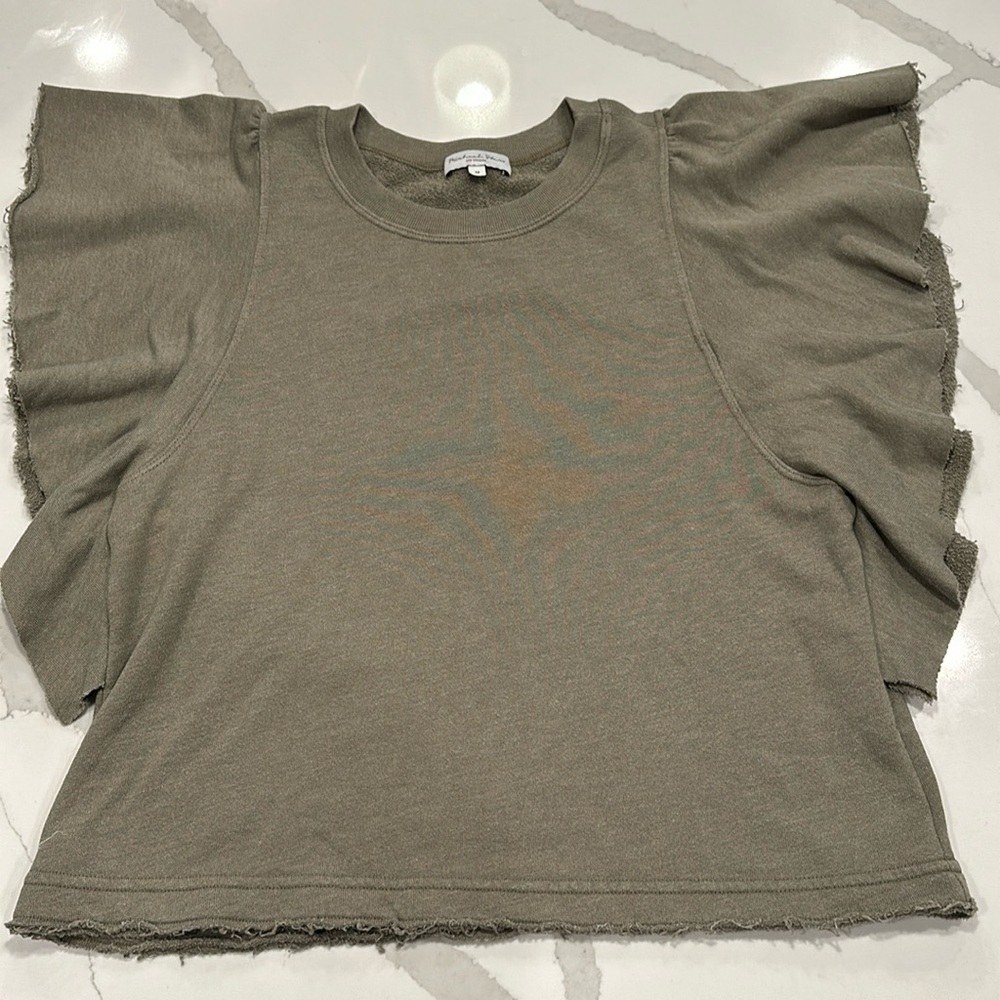 Michael Stars Sage Green Distressed Flutter Sweatshirt, Size: Medium